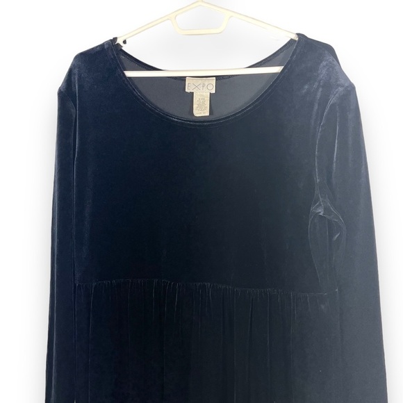 Expo Vintage Scoop Neck Long Sleeve Velvet Shift Dress, Midnight Blue, Size 14 - Picture 3 of 8